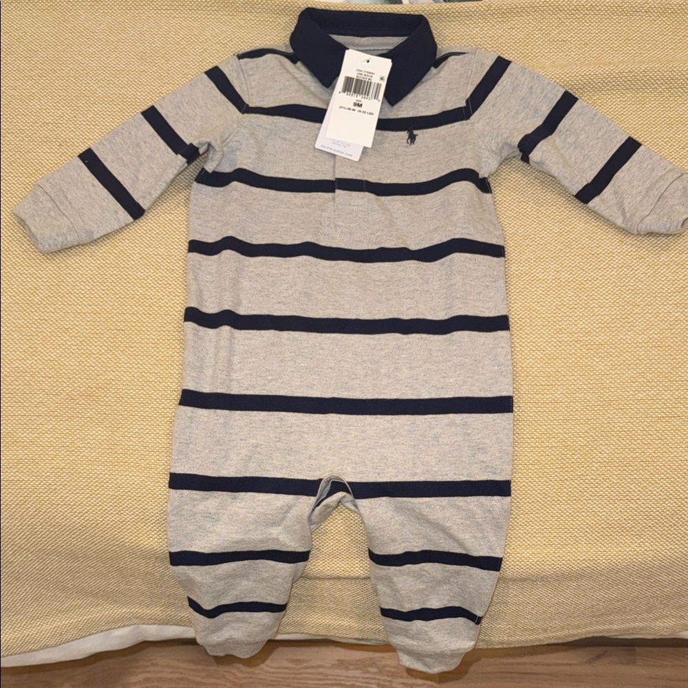 Ralph Lauren Navy and Gray Striped Kids Footie